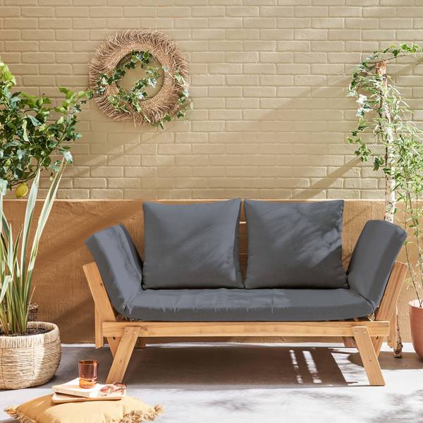 Outdoor Acacia Wood Garden Bench with Cushion - Light Grey