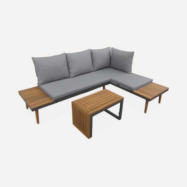 Modular Solid Acacia Wood Outdoor Corner Garden Sofa Set - Anthracite