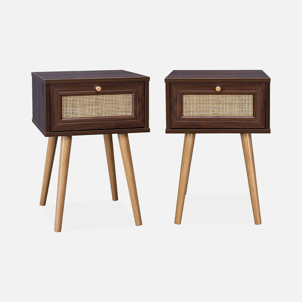 Set of 2 Contemporary 2-Drawer Bedroom Nightstands - Dark Wood