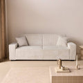 3-Seater Corduroy Velvet Convertible Living Room Sofa - Cream White