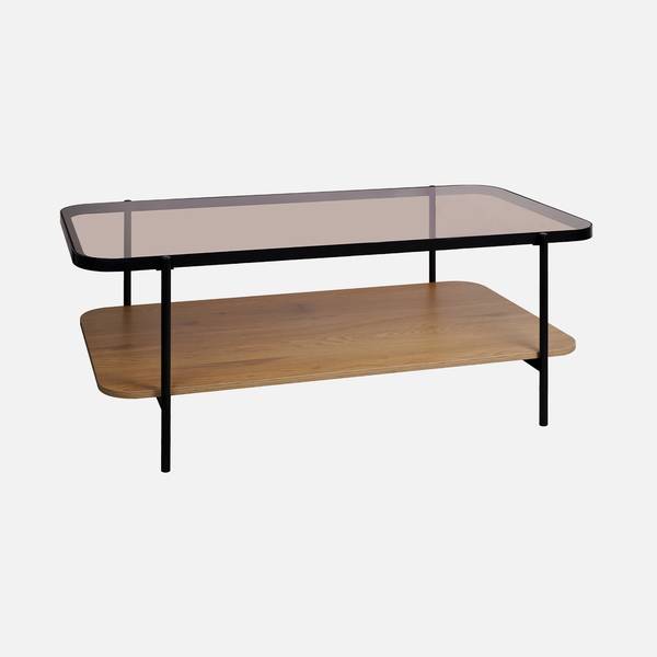 120cm Oval Fluted Wood Sliding-Door Coffee Table - Natural Oak
