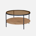 84cm Fluted Wood Tambour Round Coffee Table with Storage - Natural