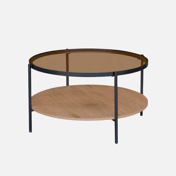 84cm Fluted Wood Tambour Round Coffee Table with Storage - Natural
