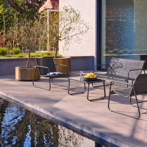 4-Seater Outdoor Patio Conversation Set with Cushions - Black & Grey