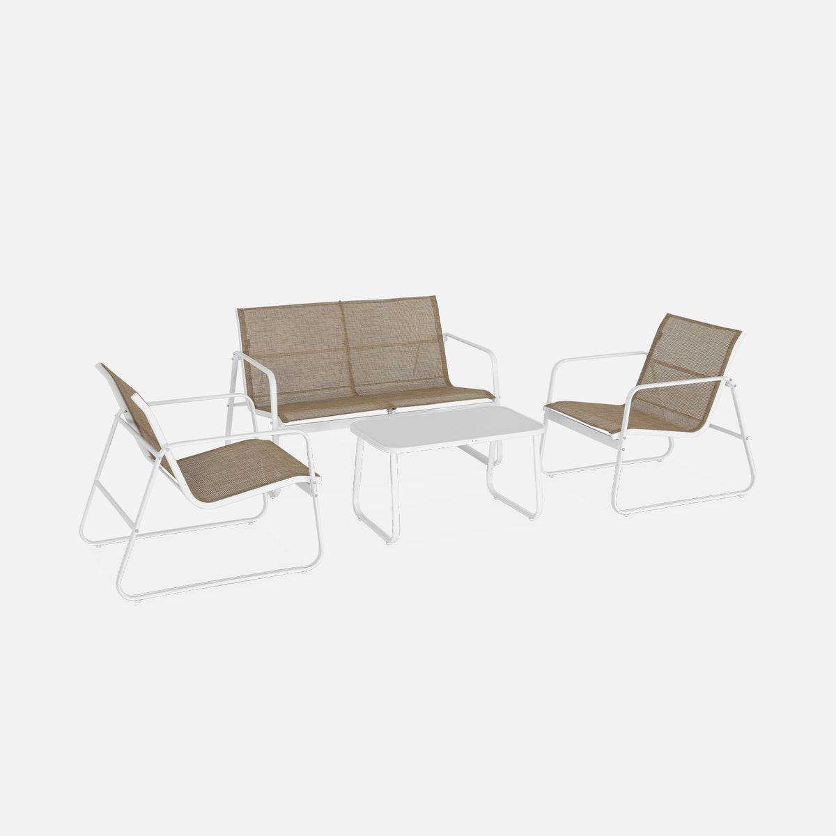 4-Seater Woven Wicker-Look Outdoor Garden Lounge Set - Natural & White